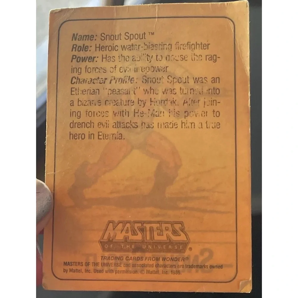 1986 MOTU - SNOUT SPOUT WONDER BREAD He-Man Card Masters‎ of the Universe RARE